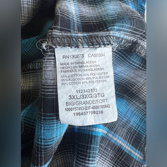 Wrangler Shirt Mens Blue Plaid Pearl Snap Western Button Up Size 3XL - Picture 10 of 11